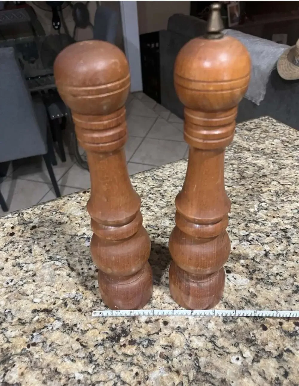 Vintage Mid Century Modern Turned Wood Salt Shaker and Pepper Grinder Mill Set